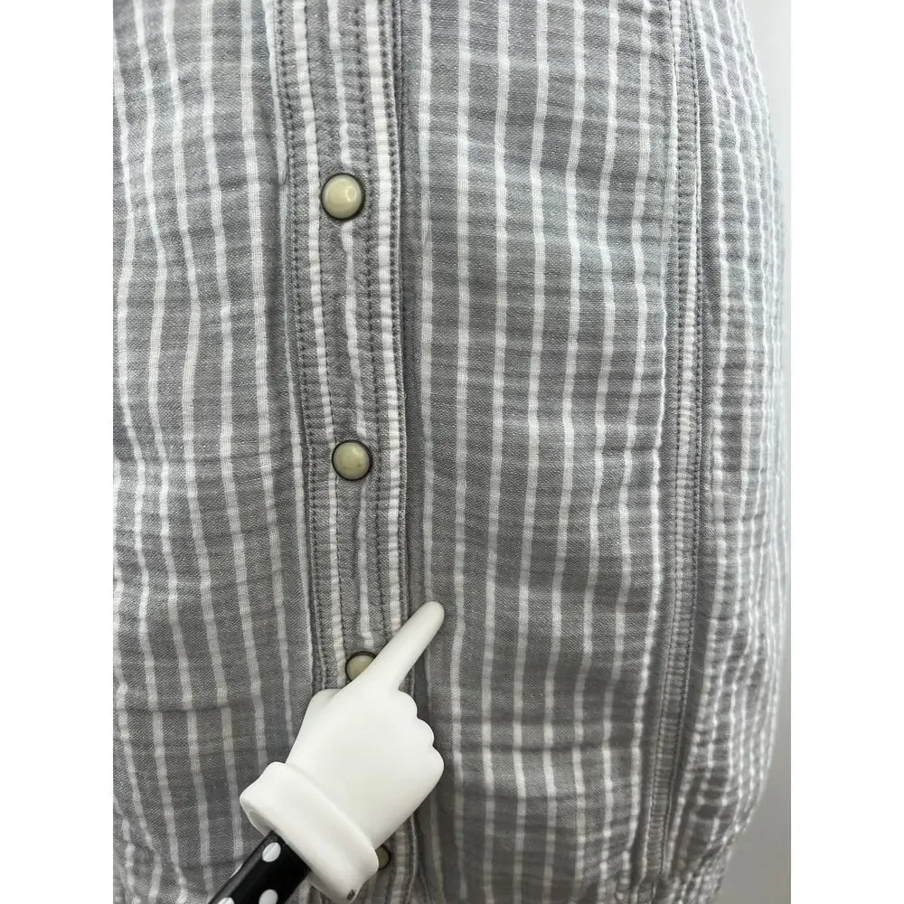 Free People Gray White Striped Button-Down Living Color Mini Dress Size M Medium